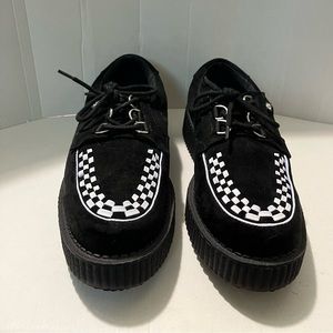 Black Anarchic suede fabric creepers with white stitching